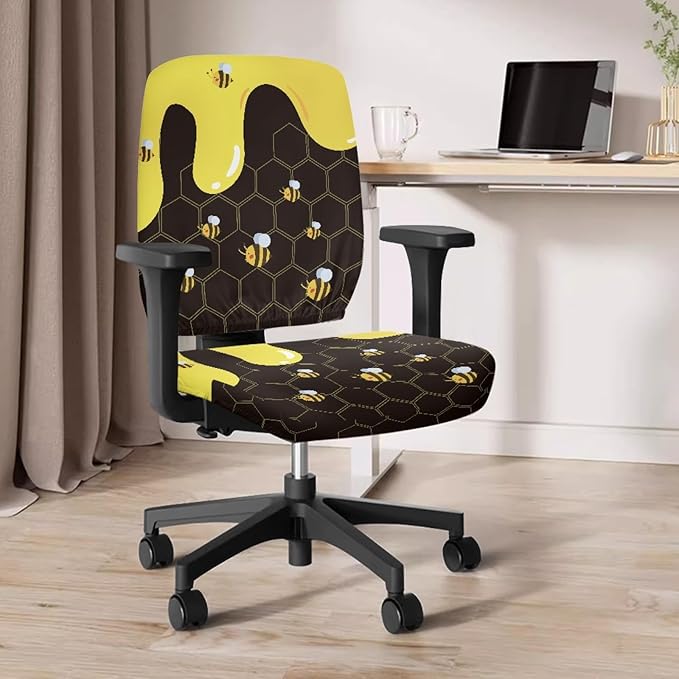 GLENLCWE Bee Office Chair Covers,Stretchable Cloth Polyester Computer Chair Seat Covers Office Armchair Slipcover Set of 2