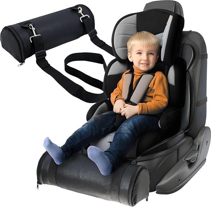 Car Seat Footrest for Children, Strap-On Car Seat Leg Support Pad, Footrest for Children Ideal for Long Road Trips, Car Seat Footrest for Children—(Black Leather)