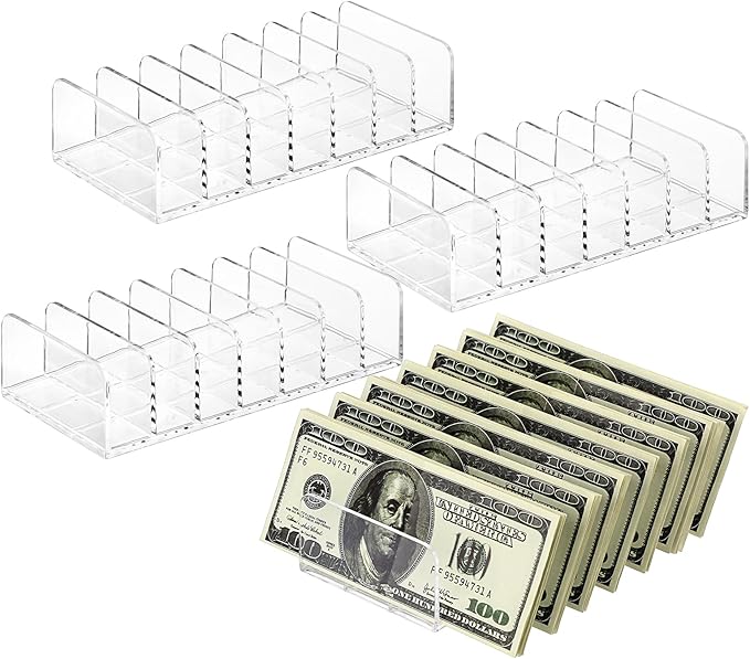 Hipiwe 4-Pack Plastic Eyeshadow Palette Makeup Organizer 7-Slot File Mail Organizer Clear Desktop Bill Divider Holder Cosmetic Accessories Storage Organizer for Cash Money, Paper Envelope,Vanity