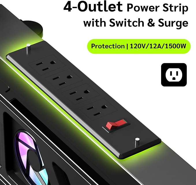 Adjustable CPU Holder with Charging Station and Cooling Fan with RGB Light,Mobile CPU Holder with 4 Rolling Casters, Under Desk CPU Bracket PC Floor Cart PC Riser for Office, Home (Socket with Fan)
