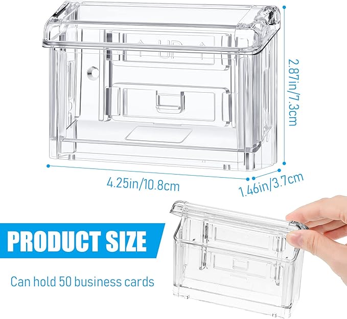 Vicenpal Outdoor Business Card Holder Wall Mount Acrylic Business Card Box Included Clear Holder Peel and Stick for Office Store Trucks Wall Outdoor 4.25 x 1.46 x 2.87 Inch (1 Piece)