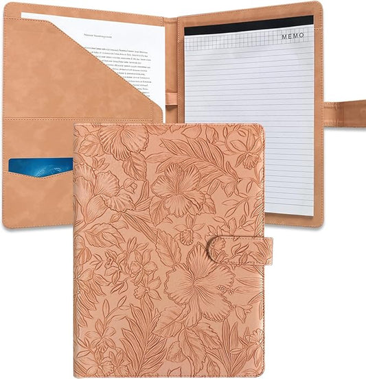 Portfolio Padfolio Binder, Faux Leather Professional Document Organizer with Business Card Holder, Letter-Sized Notepad Legal Pad Holder, Durable Executive Folder for Interviews, Meeting (Pink)