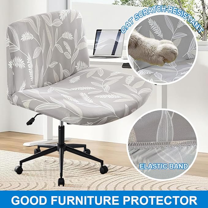 Levoberg Armless Criss Cross Office Desk Chair Cover Slipcovers Printed Vanity Desk Chair Covers Armless Cross Legged Wide Chair Covers Accent Mid Back Wide Swivel Task Chair Protector #14