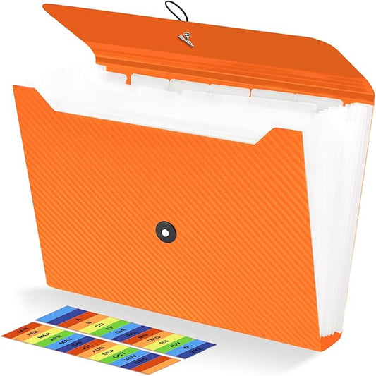 Expanding File Folder, 13 Pockets Accordian File Holder Organizer, A4 Letter Size Paper Document Receipt Organizer Accordion Filing Folder for Classroom, Home, Office and Travel, Orange