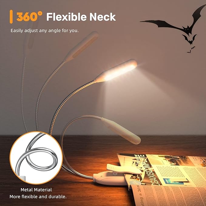 Rechargeable Reading Lights for Books in Bed, Book Lights for Reading at Night in Bed, 3 Brightness Levels × 3 Color Temperatures, up to 80 Hours Reading, Clip on Light for Bookworms, Kids (White)
