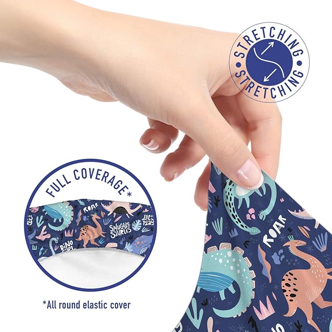 Ambesonne Dinosaur Office Chair Slipcover, Cartoonish Abstract Extinct Animals She-rex Dino Girl, Protective Stretch Decorative Fabric Cover, Standard Size, Dark Indigo Soft Blue Blush
