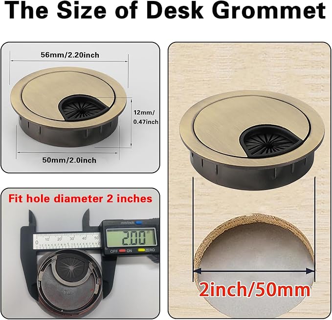 2 PCS Metal Desk Grommet 2 Inch(50mm) Metal Desk Hole Cover for Cables Zinc Alloy Table Cord Hole Cover for Organizing & Hiding Wire Cable - Bronze
