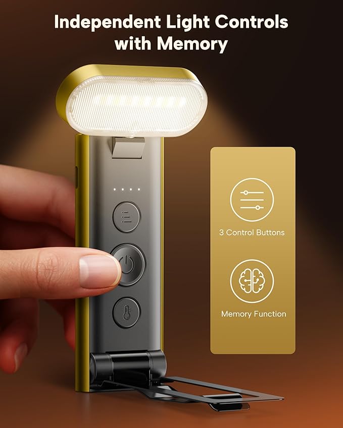 86lux Book Light, Reading Light for Book in Bed, USB Rechargeable LED Night Light with 3 Colors & Stepless Dimming, Aluminum Alloy Bookmark Light for Book Lovers, Yellow