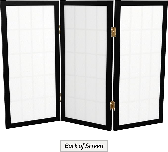 2 ft. Short Desktop Window Pane Shoji Screen - Black - 3 Panels