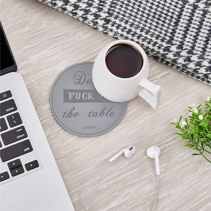 Funny Coasters, 6 Pcs Leather Coasters with Holder, Perfect Housewarming Hostess Gifts, Protect Furniture from Water Marks Scratch and Damage(6Pcs, Grey)