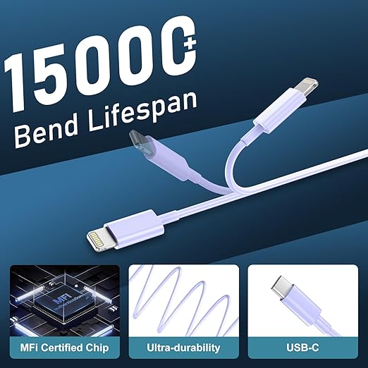 DiHines Phone 14 13 12 11 Fast Charger,10FT Long Fast Charging Lightning Cable with 20W USB C Charger Block for Phone 14/14 Pro Max/13/13 Pro Max/12/12 Pro Max/11/11Pro/XS/Max/XR/X,Purple