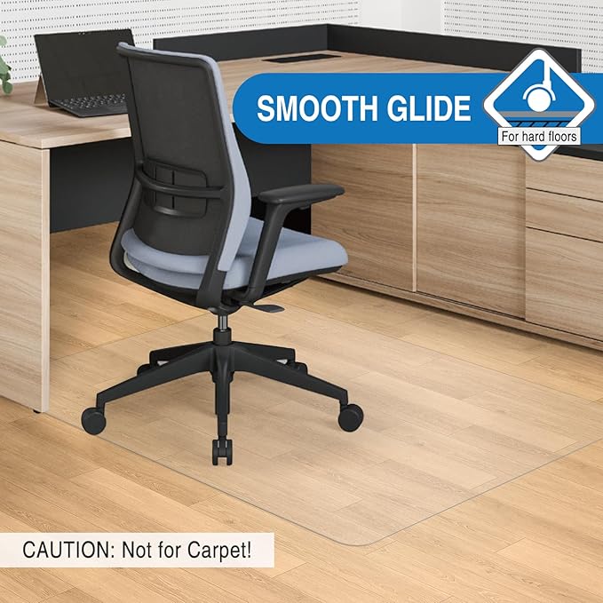 Clear Chair Mat, 60" x 50" Office Chair Mat for Hard Floors, Desk Mat for Gaming Chair, Vinyl Floor Mat for Home Office Kichen Living Room, Clear