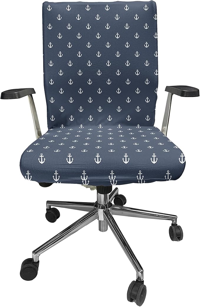 Ambesonne Marine Office Chair Cover, Nautical Classic Pattern Little Anchor Sea Travel Cruise Theme Sailor Minimal, Stretchable Decorative Universal Size High Back Printed Slipcover, Bluegrey White