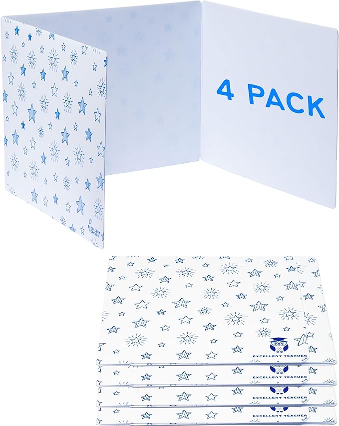 Plastic Privacy Folders for Students — Durable + Erasable — Desk Privacy Panel, Easy-Store Privacy Shields for Student Desks, Testing Dividers for Classroom, Test Dividers for Student Desks (4)