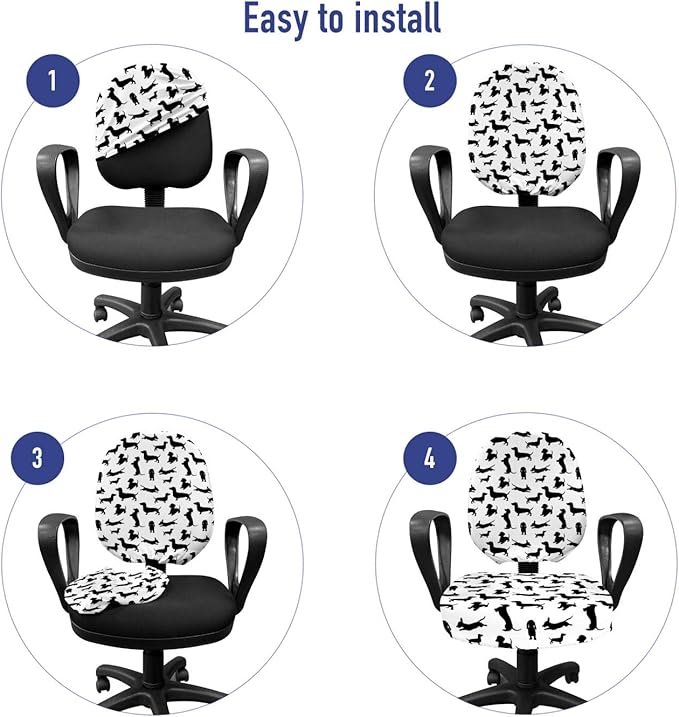 Ambesonne Dog Lover Office Chair Slipcover, Monochrome Dachshunds in Numerous Stances Active Life Pet Canine Abstract Image, Protective Stretch Decorative Fabric Cover, Standard Size, Black and White