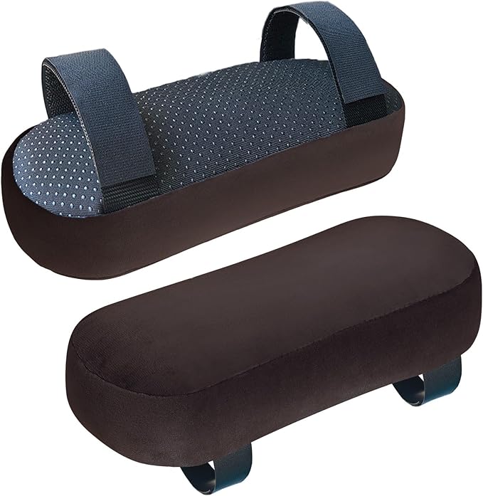 WdFour 2-Pack Non-Slip Armrest Pads for Office & Gaming Chairs - Ergonomic Forearm Support Pillow for Desk, Computer & Wheelchair, Pressure Relief Cushions (Chocolate)