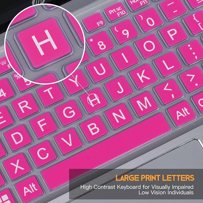 Large Print Keyboard Cover Skin for Dell Latitude 7420 7430 7440 7450 14", Latitude 14" 3440 3450 5420 5430 5431 5440 5450 9420 9430, Latitude 9510 9520 7520 15.6 & 7650 7640 16" Laptop, Hot Pink