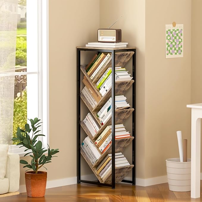 Cutogxon Tree Bookshelf - 9 Tier Floor Standing Bookshelf for Hardcover Books, Small Bookshelf for Small Spaces Wooden Book Storage Organizer Shelves for Bedroom Living Room