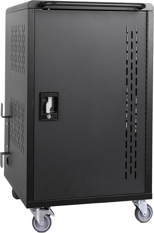 32 Device Mobile Charging Station for Laptops/Tablets/iPads/Chromebooks,32 Bay Lockable Charging Cabinet with Power Strip for Classroom,School Charging Carts with Casters-Black