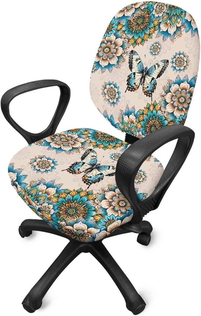 GLENLCWE Boho Floral Butterfly Office Chair Cover Seat Covers Stretchable Universal Computer Chair Covers Rotating Chair Slipcover for Family Friends