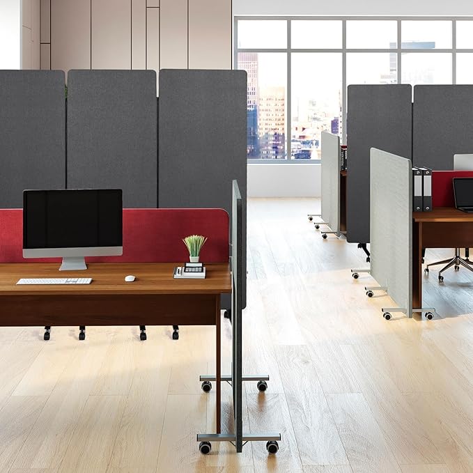 3-Panel Soundproof Room Divider with Wheels, 72inch Room Divider Privacy Panel, Heavy-Duty Acoustic Partition Temporary Wall for Noise Reduction, Portable Divider for Home, Classroom, Dark Grey