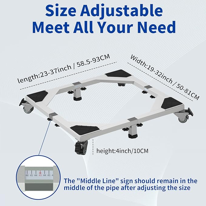 Heavy Duty All Steel Fridge Stand with Wheels Mobile Base Universal Adjustable Washing Machine Stand Multi-Functional Base Furniture Dolly for Refrigerator, Washer and Dryer（White/Large）