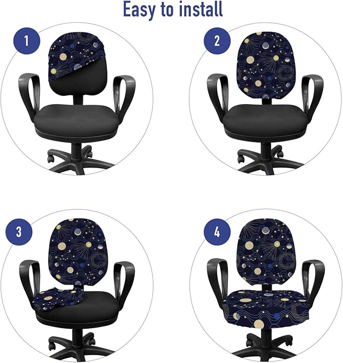 Ambesonne Night Sky Office Chair Slipcover, Retro Style Sky Illustration with Cosmic Elements, Protective Stretch Decorative Fabric Cover, Standard Size, Indigo Brown