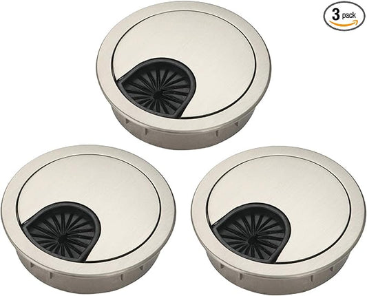 3 Pcs Satin Nickel Metal Cable Grommet, Zinc Alloy Desk Table Grommet Cable Cord Hole Cover for Home and Office, Fits 2inchs Hole 50MM Brushed Silver