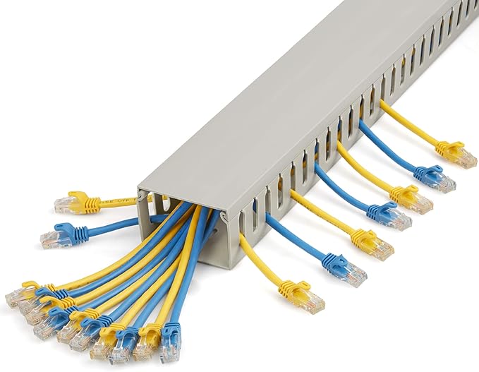 StarTech.com Open Slot Cable Management Raceway with Cover, 3"(75mm) W x 2"(50mm) H - 6.5ft(2m) Length - 1/4"(8mm) Slots, PVC Network Cable Hider/Wall Wire Duct, Max 180 Cables, UL Listed, TAA