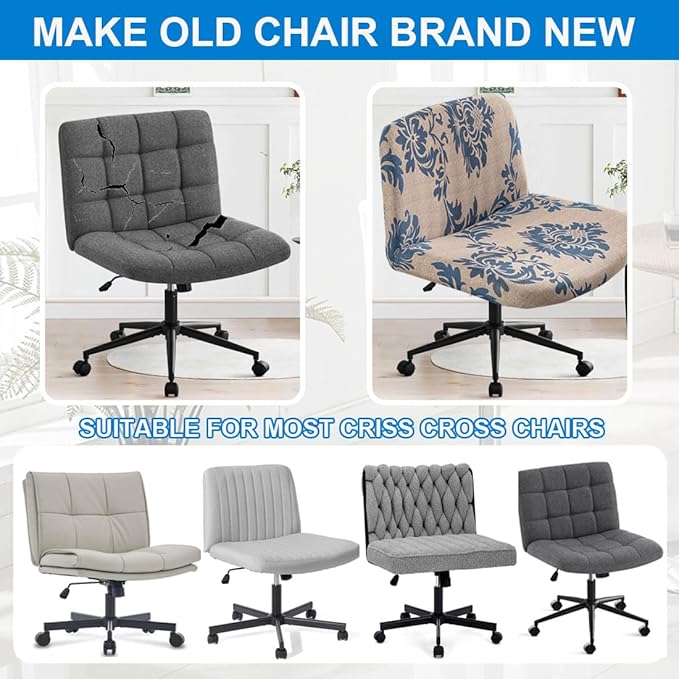 Levoberg Armless Criss Cross Office Desk Chair Cover Slipcovers Printed Vanity Desk Chair Covers Armless Cross Legged Wide Chair Covers Accent Mid Back Wide Swivel Task Chair Protector #17