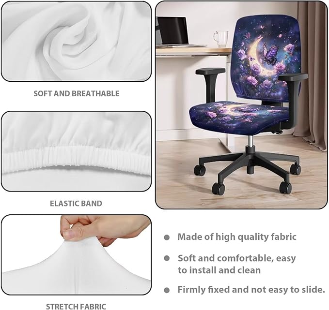 GLENLCWE Abstract Moon Butterfly Computer Office Chair Cover Universal Chair Covers Stretch Rotating Chair Slipcover Protective & Stretchable