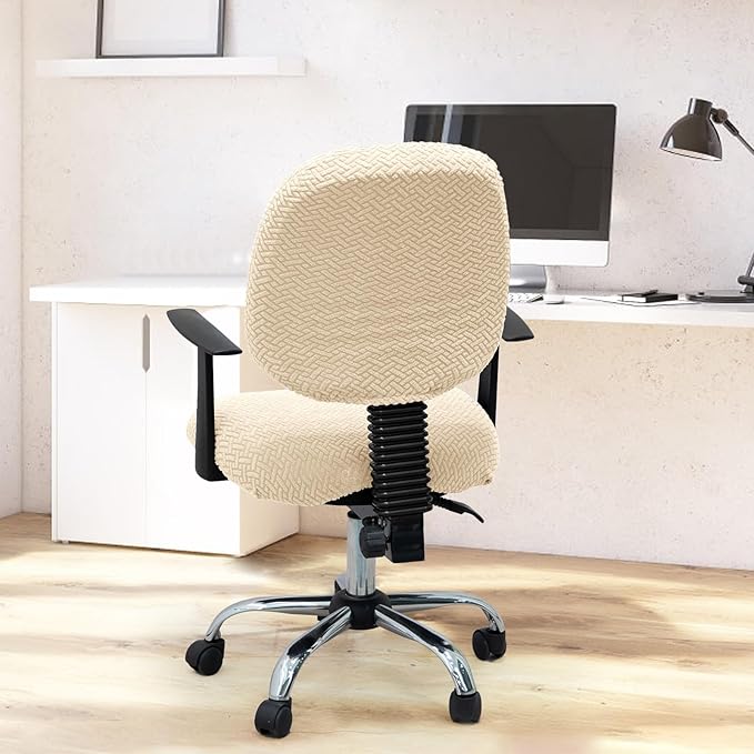 MIFXIN Computer Office Chair Cover Stretch Elastic Slipcover 2 Piece Stretchable Jacquard Computer Chair Seat Covers Furniture Protector for Office Home, Only Covers NO Chair (Beige)