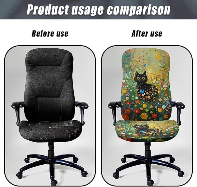 Talayituse Cat Butterfly Daisy Print Office Chair Covers, Stretch Computer Chair Cover, Universal Boss Chair Covers Modern Simplism Style High Back Chair Slipcover, Small