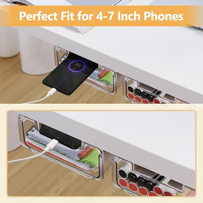 Under Desk Storage Drawer Self-Adhesive Easy Hidden Desktop Organizer, Attachable Clear Acrylic Storage Tray Under Table Drawer for Home Office School Counters Workstation, 1 Pack