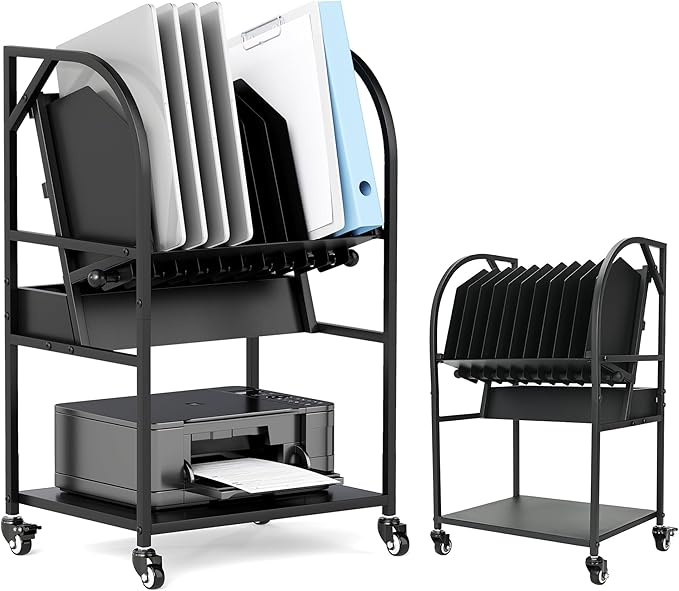 2 Tier Open Laptop Charging Cart with Wheels, 10 Device Mobile Charging Station for chromebook, iPads and Tablet, Laptop Charging Storage Rack for Office and Classroom