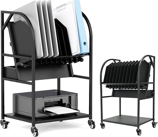 2 Tier Open Laptop Charging Cart with Wheels, 10 Device Mobile Charging Station for chromebook, iPads and Tablet, Laptop Charging Storage Rack for Office and Classroom