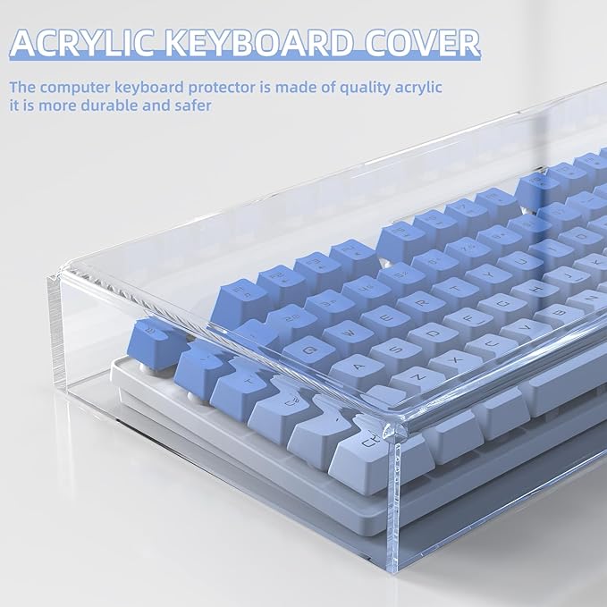Attack Shark KC04 Acrylic Clear Transparent Keyboard Cover(17.4 * 6.5 * 1.9 inch) with Dustproof Waterproof Anti-hit Anti-cat Protective Case for Standard 104 Key Mechanical Gaming Keyboard Blue