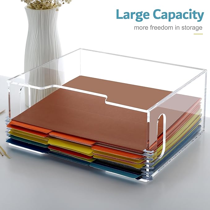DINGHUO Hanging File Organizer, Acrylic File Holder with Handles, No Assembly Required, Clear File Crate Storage Box for Desk Office, Fits Standard Letter Size 8.5"x11" Folders