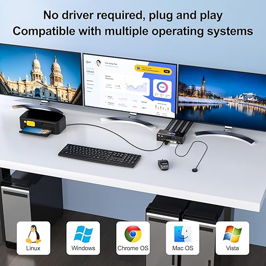 8K@60Hz HDMI Displayport KVM Switch 3 Monitors 3 Computers 4K@144Hz Triple Monitor KVM Switches with USB 3.0 Port,Wired Remote,Power Adapter and USB3.0 Cables(16.2 cm 3 PC 3 Monitor 8K KVM)