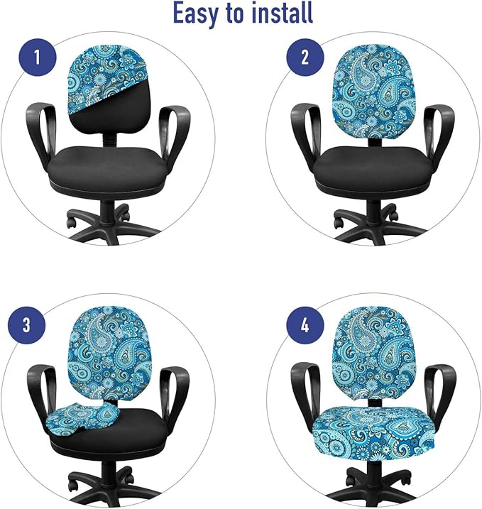 Ambesonne Blue Paisley Office Chair Slipcover, Folk Ornament Flower Like Elements Buta Motifs Illustration Print, Protective Stretch Decorative Fabric Cover, Standard Size, Blue Green