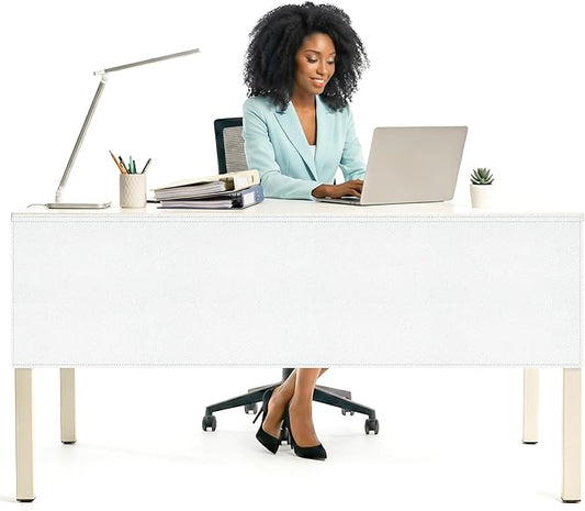 60" Under Desk Privacy Panel White Self-Adhesive Modesty Panel 600D Heavy Duty Desk Skirt Privacy Divider for Office Home or Standing Workstation Concealer Shield