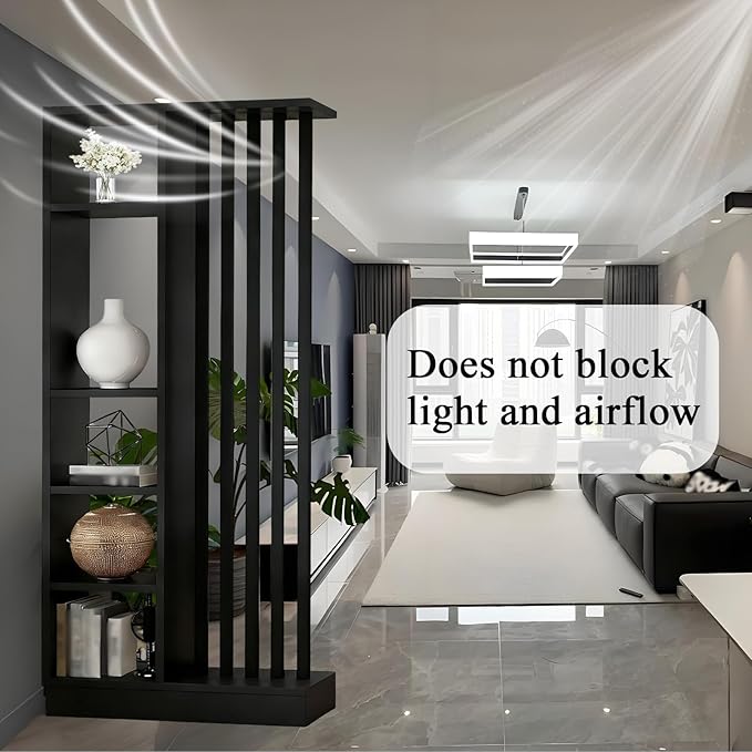 Room Divider with Shelves, Entrance Hall Partition Screen Column Floor to Ceiling - Freestanding Room Divider with Storage Shelf, Freestanding Decor for Bedroom (A Black + Black, 31.5in / 80cm)