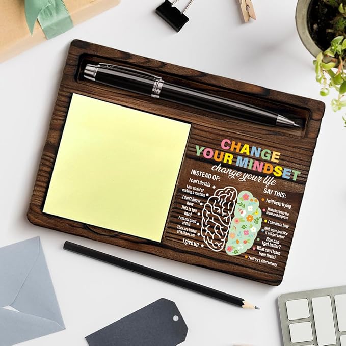 Inspirational Growth Mindset Sticky Note Holder Mental Health Gifts Change Your Mindset Post It Note Dispenser for Therapy Office Desk Decor