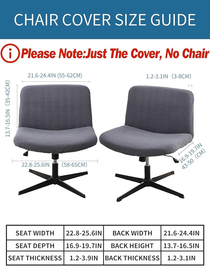 LavishCover Armless Chair Cover Office Desk Chair Cover, Waterproof and Elastic Criss Cross Chair Cover, Exquisite Vanity Chair Cover, Mid Back Wide Seat Accent Chair Covers(Grey,T-Type)