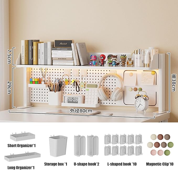 Clamp On Desk Organizer Shelf with Perforated Panels and Shelving Unit, Clamp-on Above or Under Desktop Storage Shelf for Office Home Dorm Desk