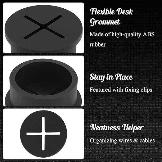 12pcs 1 Inch Cable Grommet, Flexible Desk Grommet, Cable Cord Hole Plug Wire Hole Cover for Desk, Table, Wire Pass Through (Black)