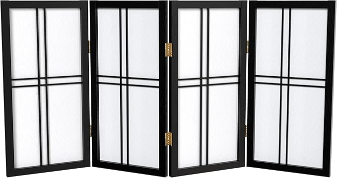 2 ft. Short Desktop Double Cross Shoji Screen - Black - 4 Panels