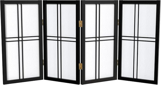 2 ft. Short Desktop Double Cross Shoji Screen - Black - 4 Panels