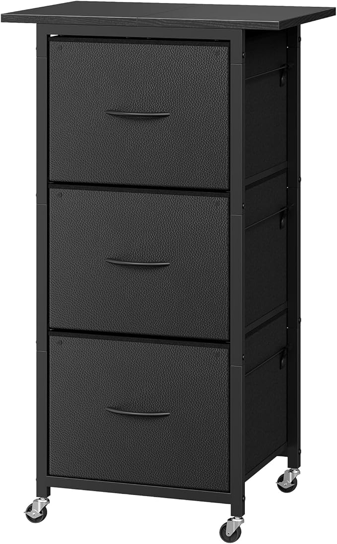 MAHANCRIS 3 Drawer File Cabinet, Vertical Filing Cabinet with Wheels, Printer Stand with Non-Woven Fabric Drawer, Adjustable Hanging Rods, fits A4/Letter Size, for Home Office, Black FCBK5901