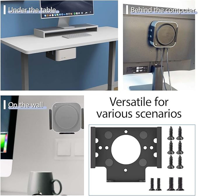 Mount for Mac mini, FRIVASTIC Under Desk Mini Pc Mount, Computer Holder, Under Desk or Behind The Monitor, Heavy-Duty Steel Bracket, Anti-Scratch Padding, Space-Saving Design